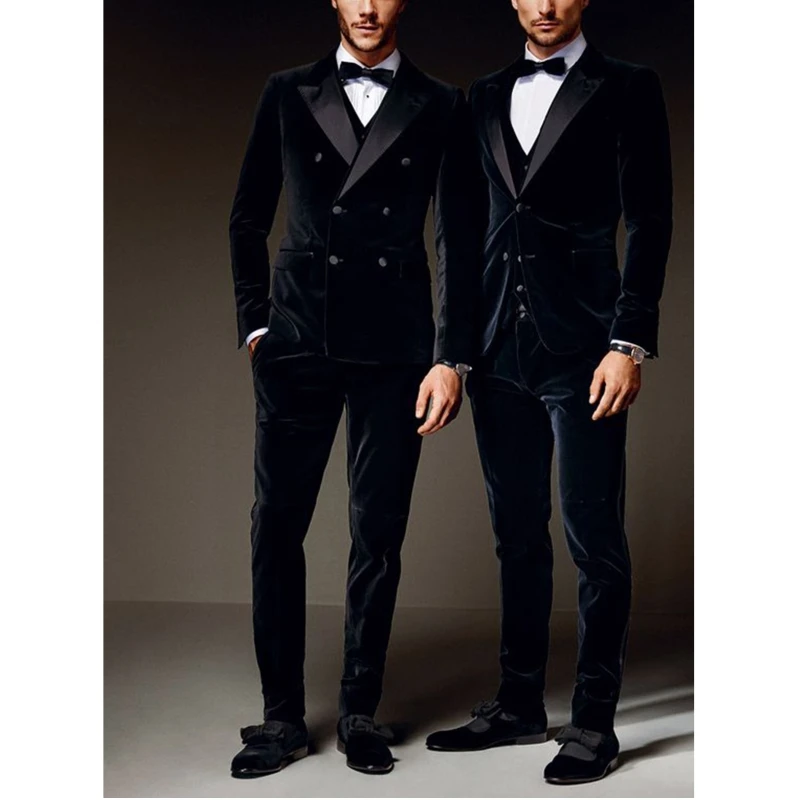 Latest Coat Pant Designs Black Double Breasted Velvet Men Suits Formal Wedding Suits Tuxedo Custom Groom Slim Fit for Men