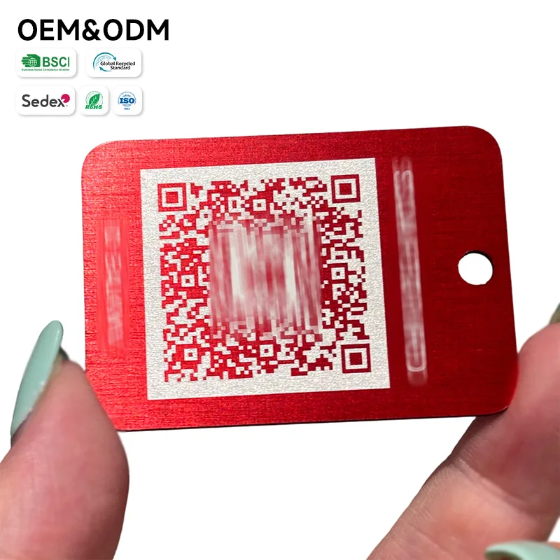Custom Red Anodized Aluminum QR Code Nameplate Asset Tracking Labels Metal Tags
