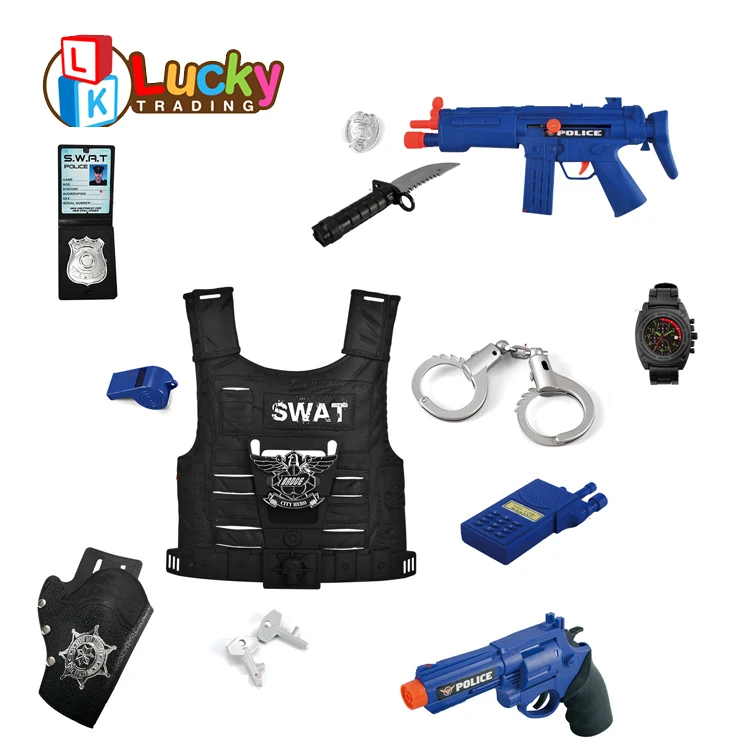 Lucky Toys Hot Selling Police Combination Toy Swat Body Armor Plastic  Pretend Play Toy Police Gun Set