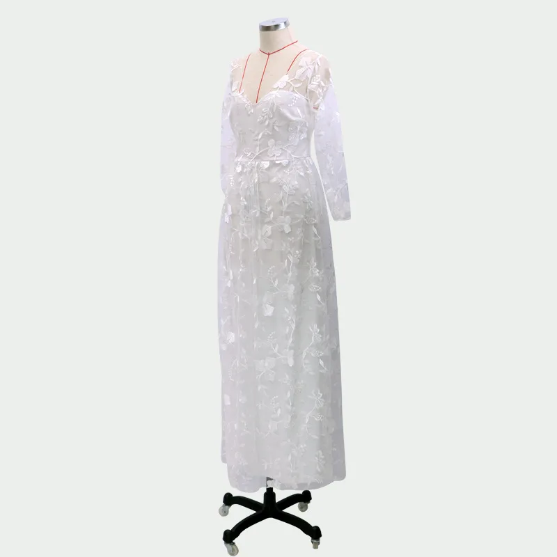 Кружевное свадебное платье с глубоким V-образным вырезом, свадебное платье, сексуальные платья подружки невесты с длинным рукавом, свадебное недорогое вечернее платье