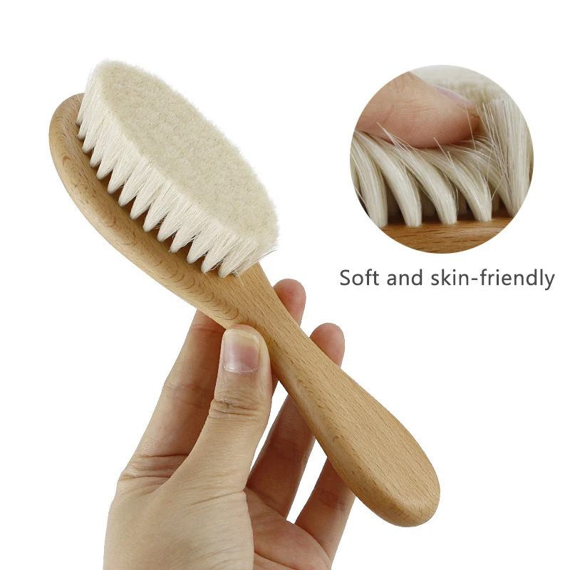 Cepillo de madera de lana Natural pura para bebé, peine para el pelo de recién  nacido
