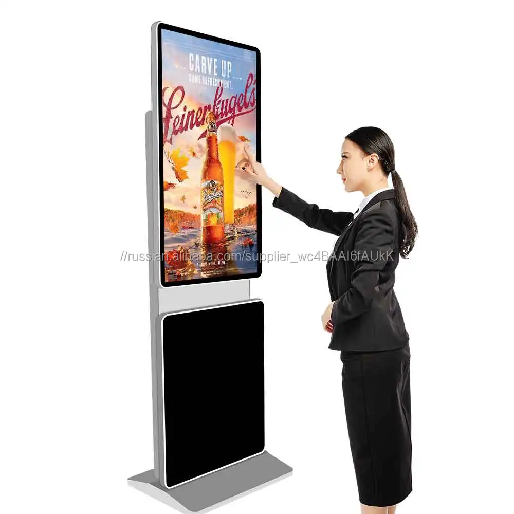 Экран касания lcd стойки пола 55 дюймов рекламируя цифровой киоск экрана касания фарфора signage