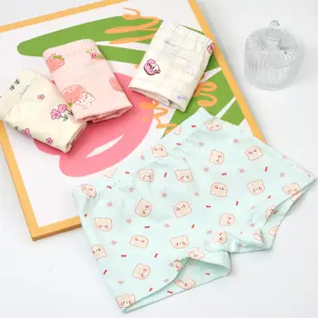 4pcs Kids Cute Cartoon Boxer Briefs Pure Cotton Little Girls Underwear Short Pants Panties for Children Aged 2-15 Years