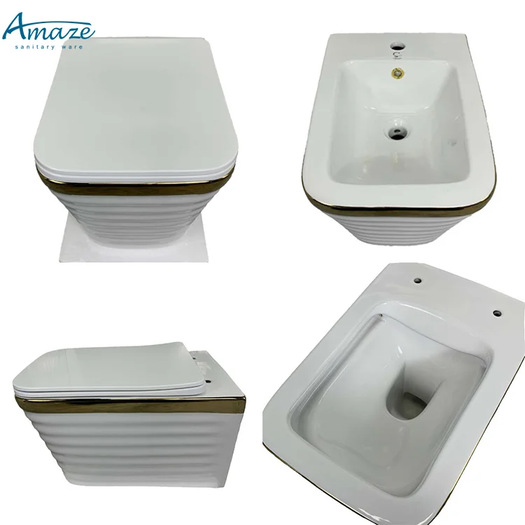 Modern ceramic sanitary ware gray color wall mount latest toilet set bath design wall hung toilet bowl manufacture