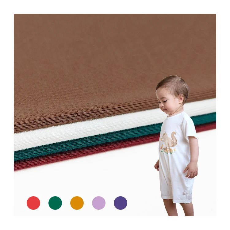 Wholesale Knit 100% Bamboo Material Fabric by Rolls, Pure Color Stretch Bamboo Jersey Fabric for T Shirts/