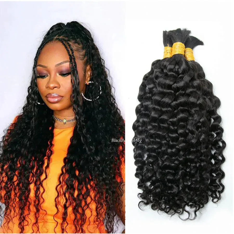 Diep krullend bulk menselijk haar voor vlechten Braziliaans Remy menselijk haar bulk geen inslag microvlechten haarbundels 3 stuks/partij_voghion.com