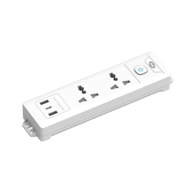 Power strip with two plugs with USB socket and 1.8M cable for multiple security protection of the desktop power strip