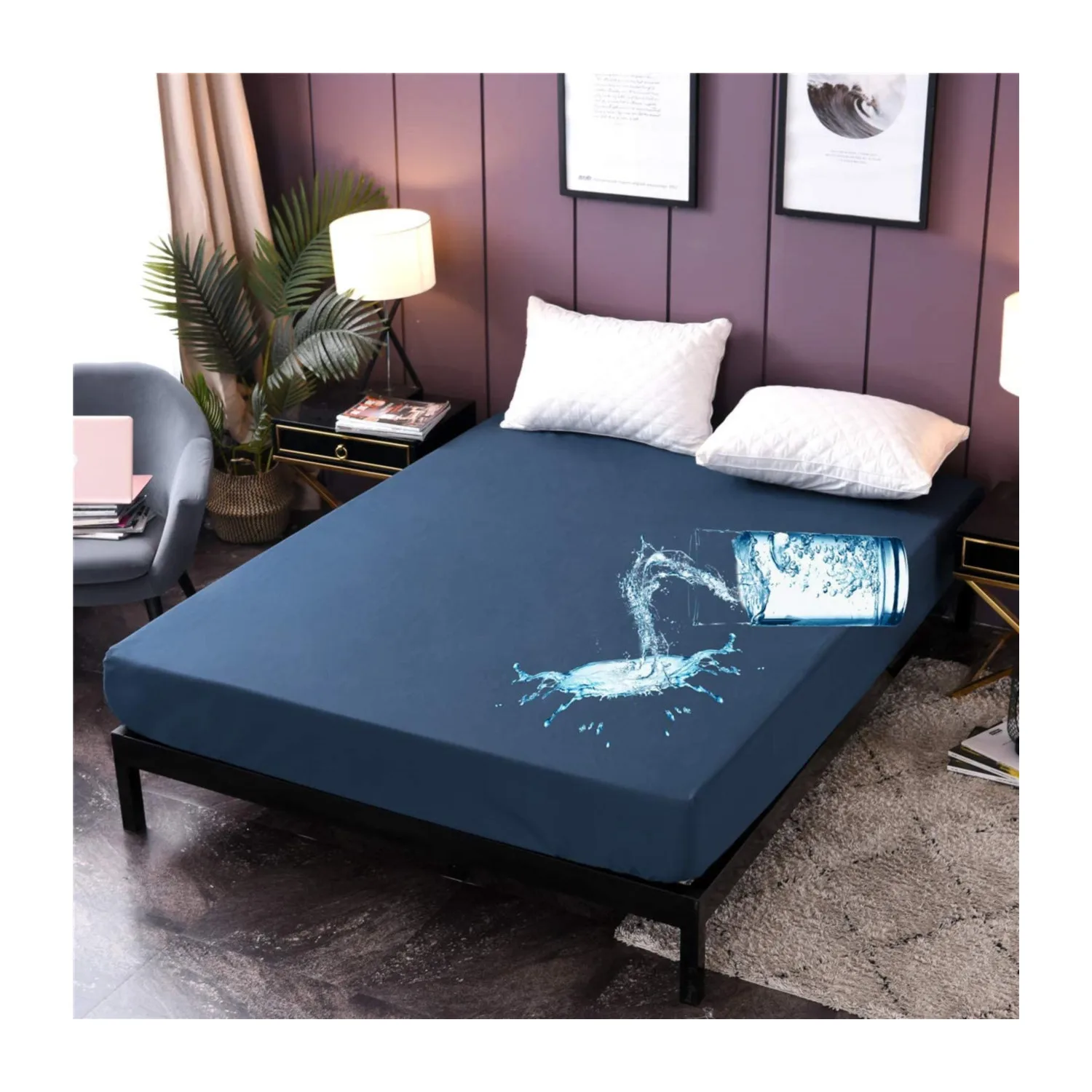 Stretchable King Bed Spread Cover Sheet Fiber Waterproof Mattress Cover Protector