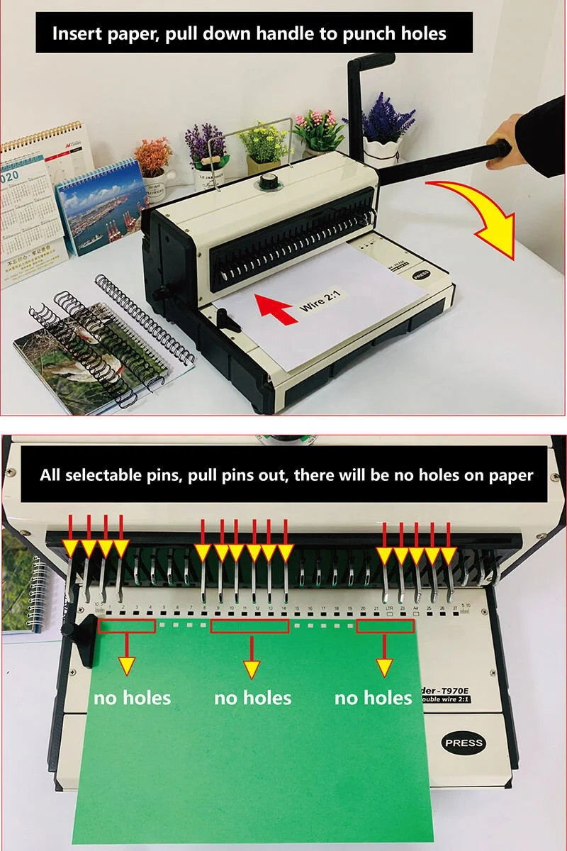 T970E Perfect Double Loop Wire Calendar Wire Spiral Book Binding Machine With Pin Binding Machine
