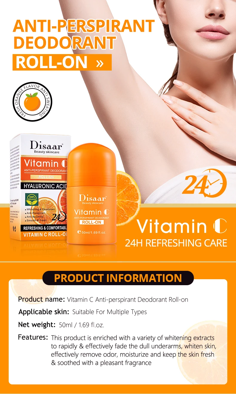 Disaar Vitamin C Solid Stick Roll on Orange Vitamin C Cleansing Antiperspirant Stick Roll on for Body Underarm