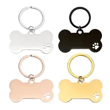 Blank Material Laser logo Hollow Stainless Steel Claw Print Pet Pendant Bone Dog Lettering Keychain Customization