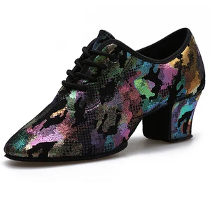 Genuine Leather Women Latin Dance Shoes Soft Low Heel 5cm Ballroom Dancing Shoes for Women Modern Dance Shoes