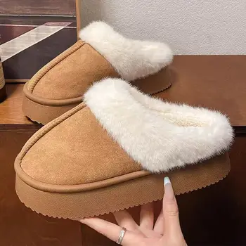 Wholesale Thick Flat Outsole Winter Warm Women Heel Plush Slippers Manufacturers Fashion Cushioning Slip-on Plush Slippers