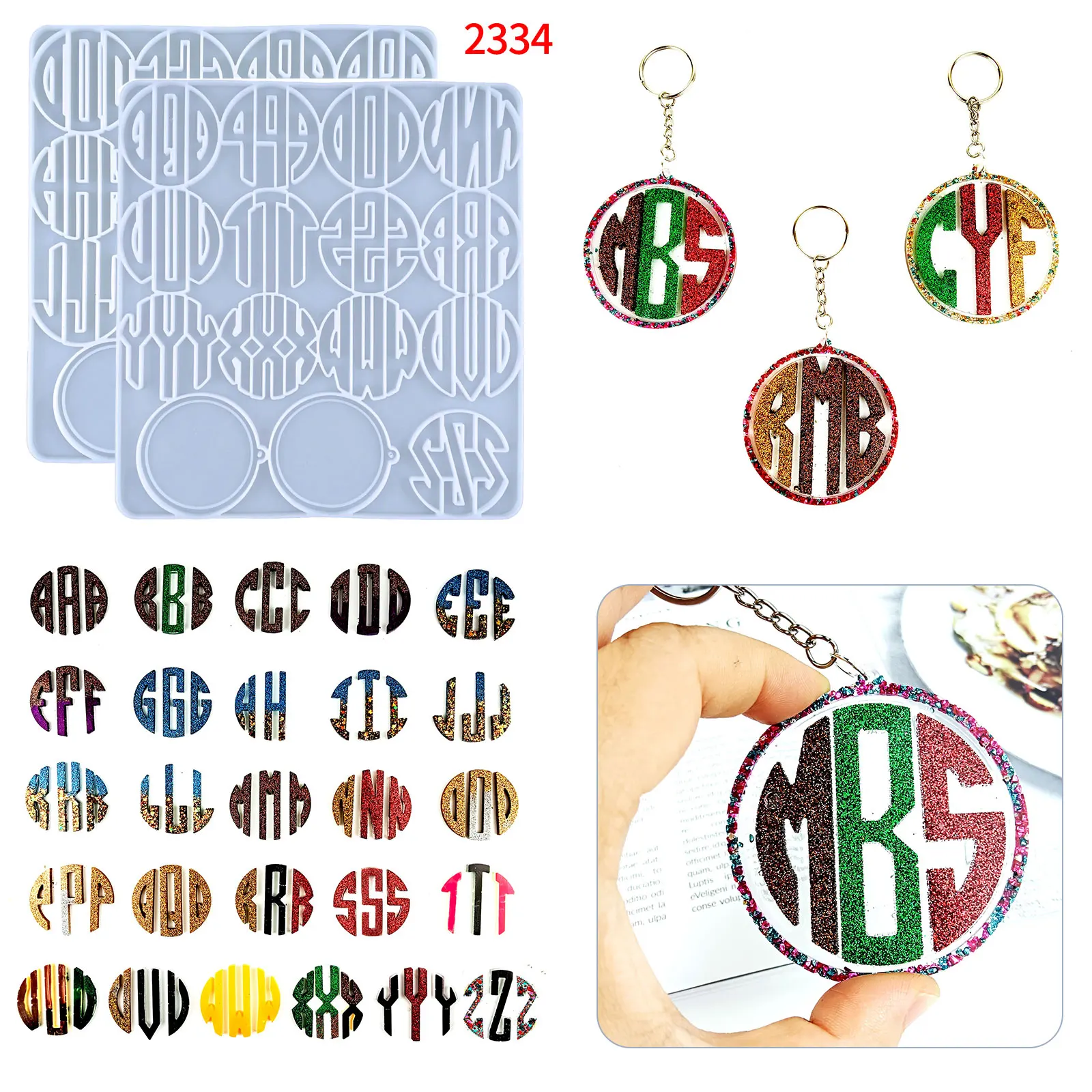 2334 resin monogram keychain silicone molds