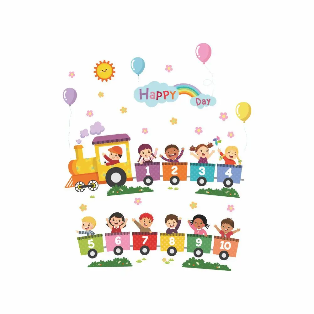 Wholesale 3D Cartoon Train Wall Sticker Self-adhesive Children's Room  Kindergarten Cute Sticker Home Decoration PVC Wall Sticker, image size:1001x1001