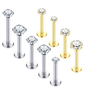Internally Threaded Labret Studs Prong Set Surgical Steel CZ Lip Stud Monroe Piercing Cartilage Stainless Steel Earring