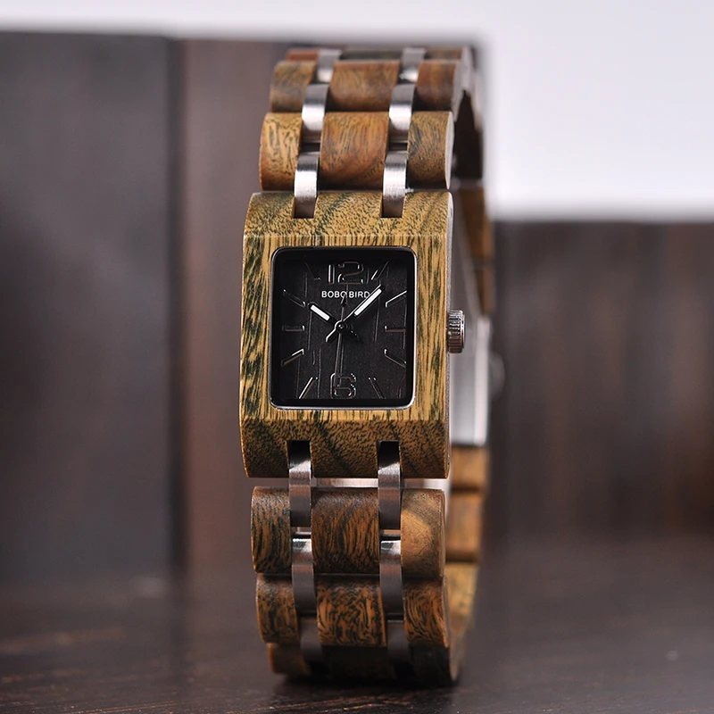 Quickshipment BOBO BIRD Elegant Wooden Watch Square Ladies Wrist Watch Custom Wood Watch Women
