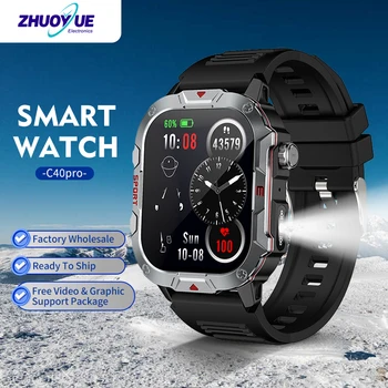 2025 New C40pro HRyFine Smartwatch for Men 2.19inch Full Touchscreen Waterproof BT Call Fitness Tracker Outdoor LED iOS