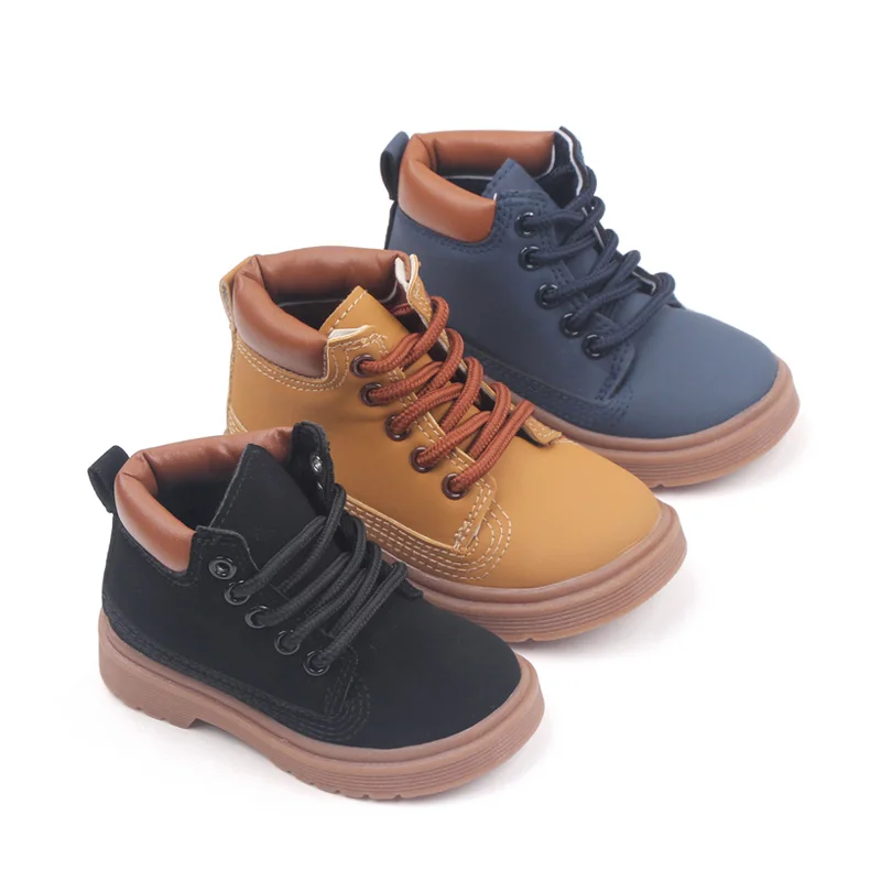 Baby Casual Solid Color British Style Baby Shoes High Top Front Lace-up Children's Shoes