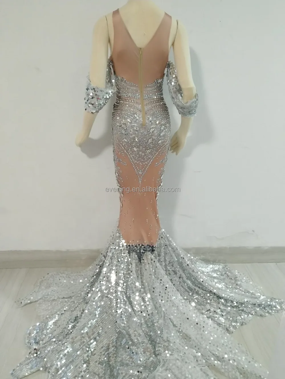 Elegant Glitter Sequin Crystal Mermaid Wedding Party Dress Women
