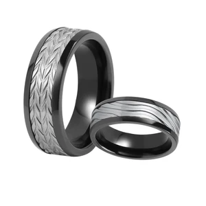 Black Zirconium Sleeve Carved Natural Grey Pure Tantalum Ring Set Wedding Rings for Men