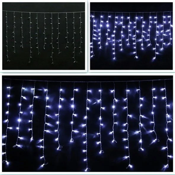 Decor Decorative Hanging Outdoor Icicle String Lights Garland Christmas Warm White Led Falling Icicle Dripping Curtain Backyard