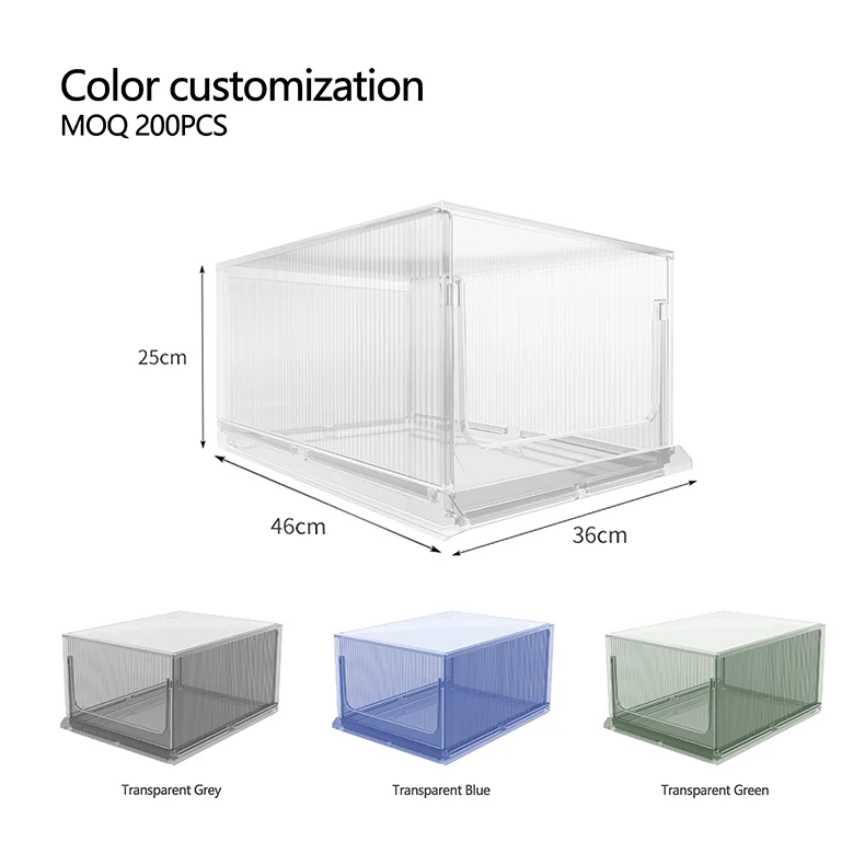 Multifunctional Transparent Plastic Pet Cabinet Stackable Foldable Shoe Rack Clothes Display Box Rectangle Shape Injection supplier