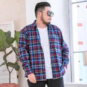 High Quality Men's Shirt Large Size Heavy Long-staple  Cotton Plaid Flannel  Long Sleeve Shirt for Men