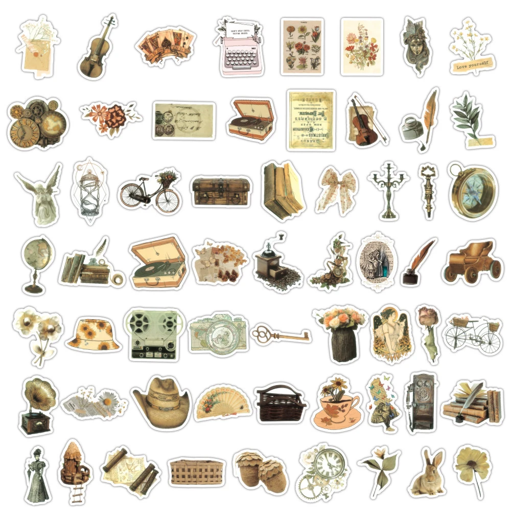 60Pcs Old Time Retro Aesthetic Graffiti Stickers for Album Scrapbook ...