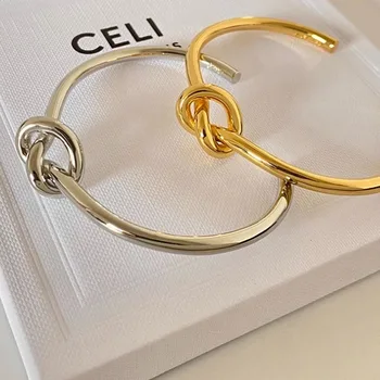Melynn knot design hand cuffs 316 stainless steel bangle 18k gold plated bracelets and bangles  for women
