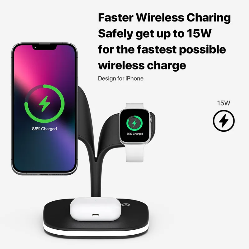 Magnetic three-in-one mobile phone watch headset wireless charger fast charging base