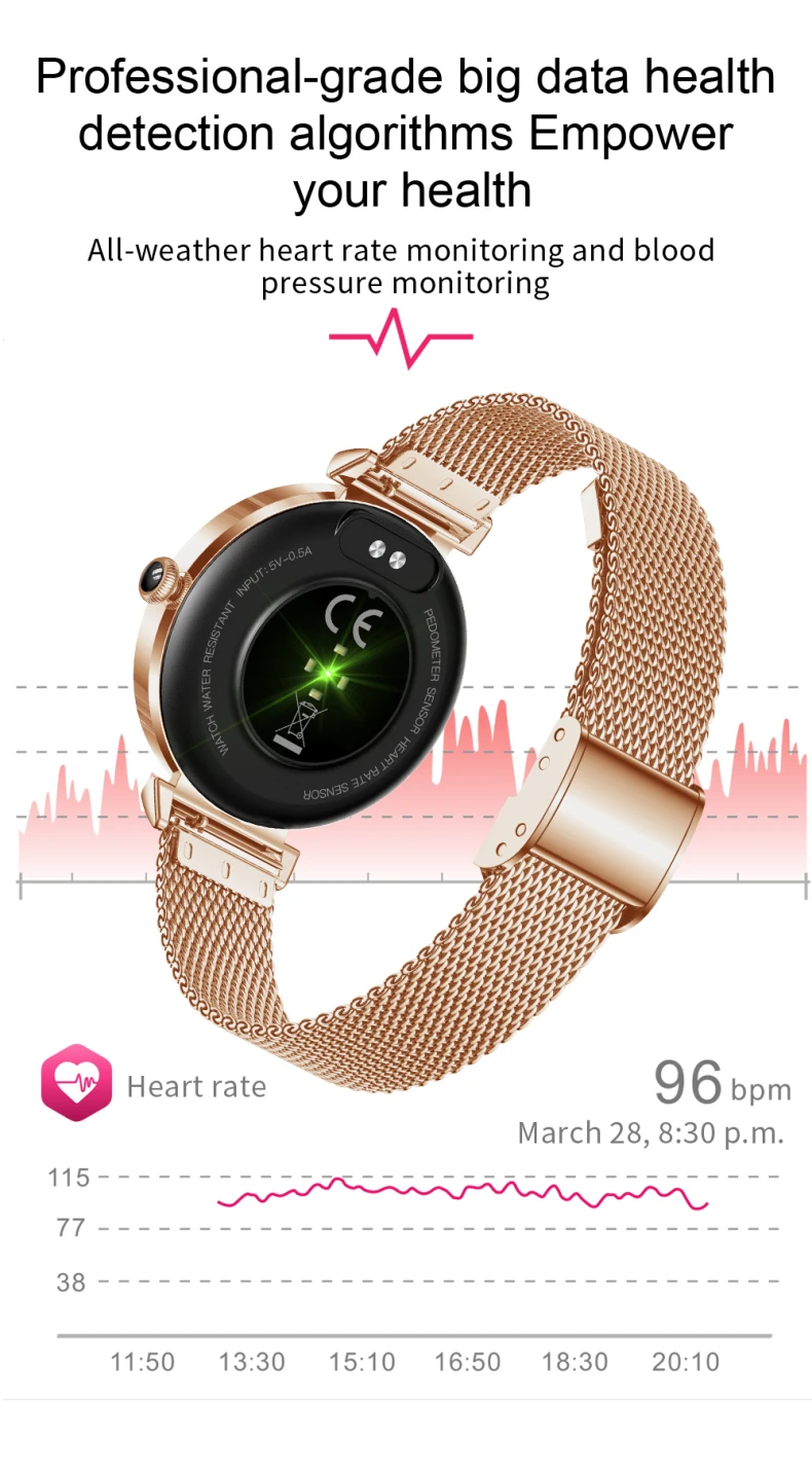 NY22 Smart Watch for Women Health Heart Rate IP68 Waterproof 1.09