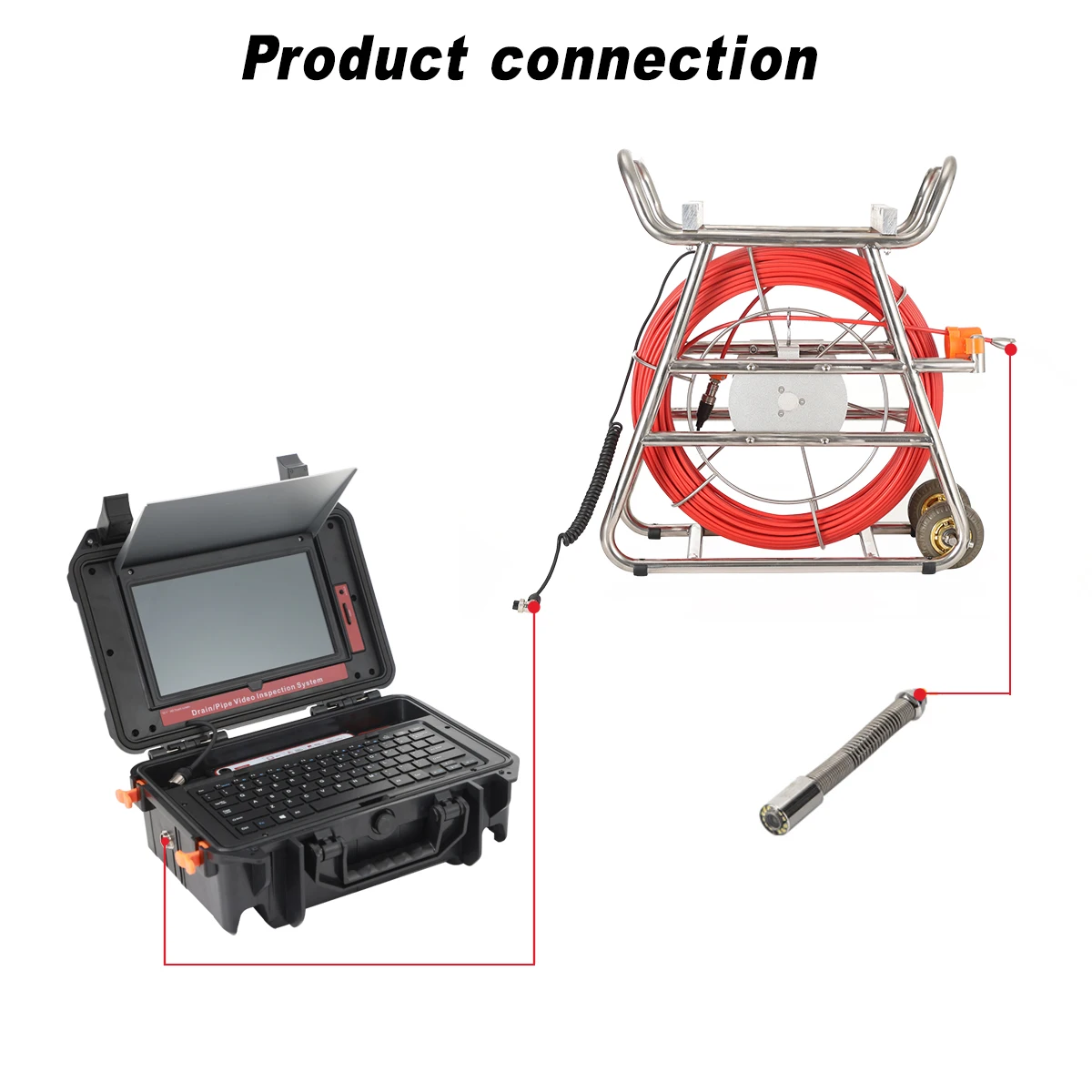 Sewer Camera Self-leveling&512HZ Sonde/Transmission 7MM 100M Red Cable Sewer Camera 16GB Card Video& Audio Recording