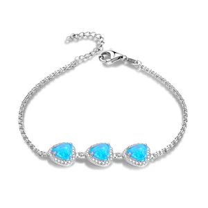 High Quality 925 Sterling Silver Heart Opale Bracelet Adjustable with Gold and Rhodium Plating for Gift or Party
