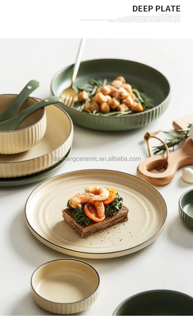 Hot sell nordic Modern Pure and fresh color Round Tableware Kitchen Plates Rice bowls Hotel Restaurant ceramic Dinnerware Set .jpeg