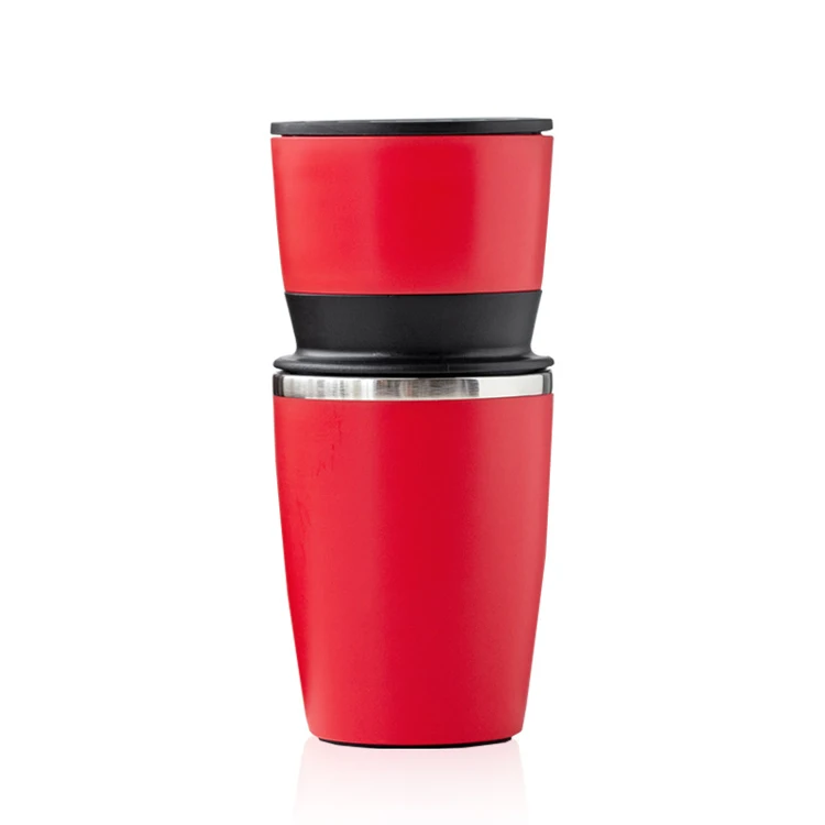 Portable All-In-One Pour Over Coffee Maker Adjustable Hand-mill Burr Grinder with Insulated Tumbler for Travel Camping Hiking