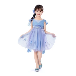 Ice Patterned Sequin Detail Tulle Fabric Princess Disney Christmas Kids Party Dress for Children