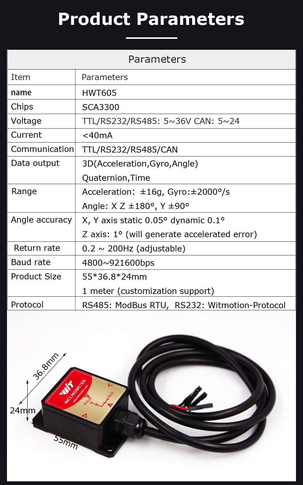 Instrument Wihart Sensor Witmotion HWT605 Inclinometer Sensor - Precision & Durability