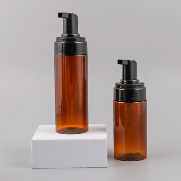 100ml 120ml 150ml 200ml Cute PET Plastic Airless Foam Container Amber Foamer Bottle with Black Pump
