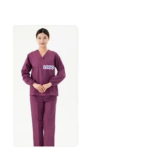 Women's Short-Sleeve Beauty Salon Nurse Uniform Front Button Opening Scrub Sets for Skin Caring for Salon Hospital Work Overall