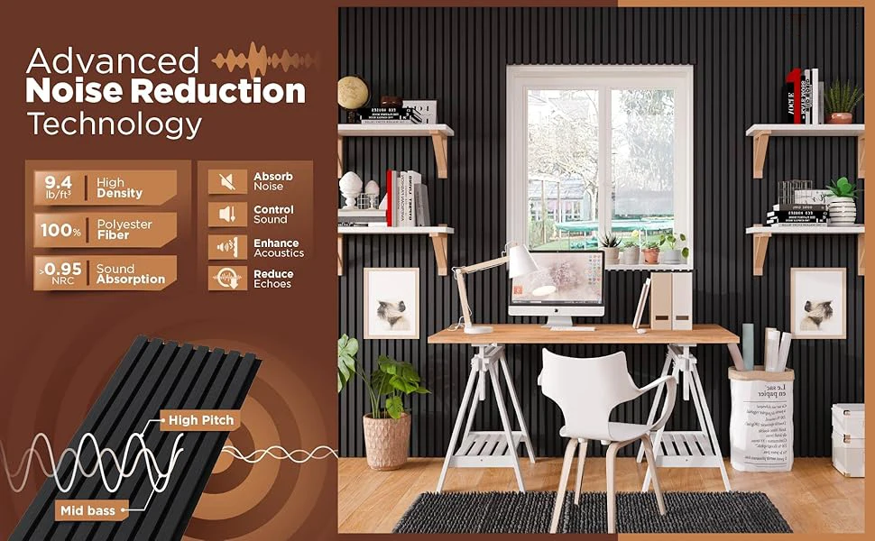 High Quality Acoustic Slat Wood Panels Black Interior Acoustic Wall Panels for Homes Nightstands details