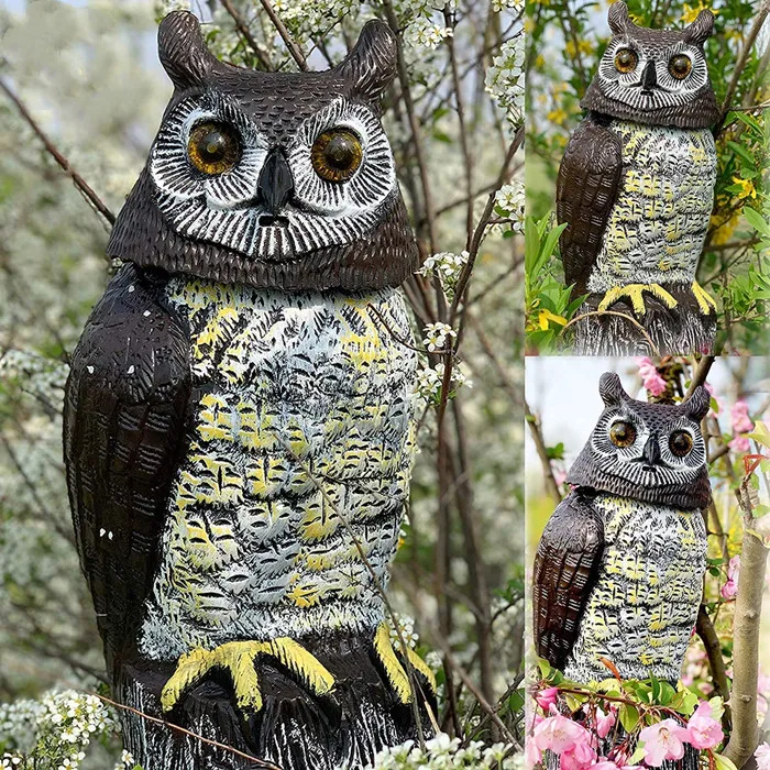 Wholesale Owl Decoys To Scare Birds Away,Solar Powered Owl,Glowing Eyes,Rotating Head And Sound