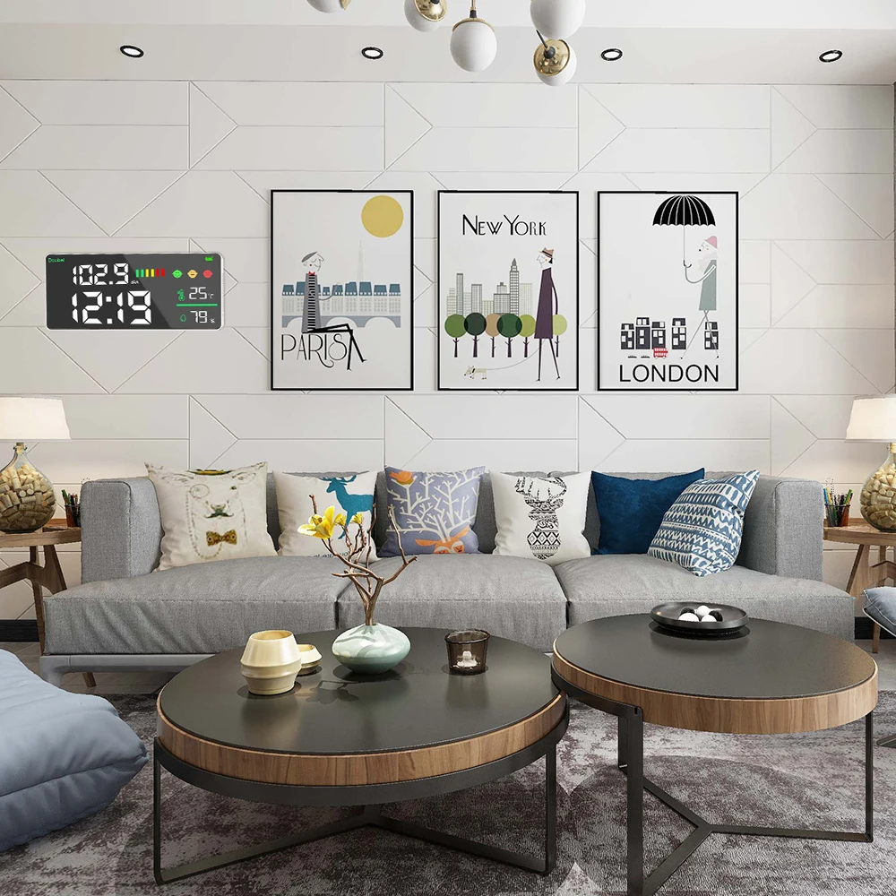 Kethvoz Sonometre Decibel Mesureur, Murale Bruit Testeur Horloge Mesure Niveau Sonore Humidité Température Avec 11 Pouces Ecran Affichage, Decibelmetre Pour Salle De Classe Studio Hôpital