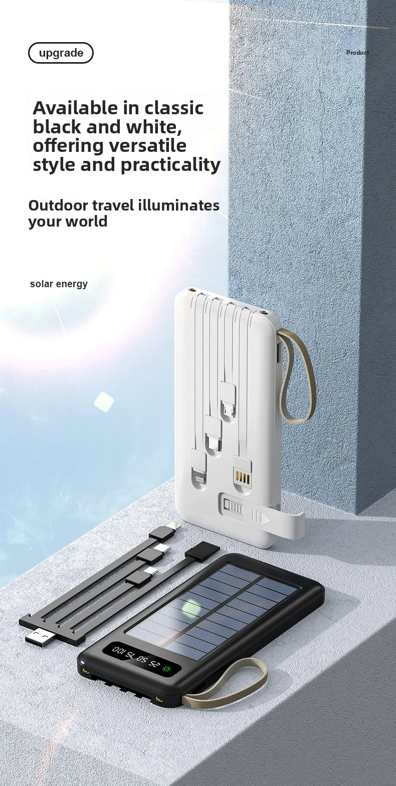 Top-Rated Portable Solar Power Bank with LED Display 4 Built-In Charging Cables LI-Polymer Battery-Best Seller