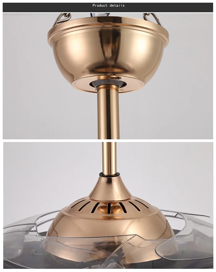 Indoor Decoration Bedroom Glass Cover 3 Pieces ABS Leaf LED Ceiling Fan Light