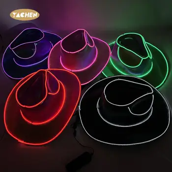 Yachen wholesale colorful neon party cowboy hat unisex led laser light up cowgirl hats for festival party favor novelties