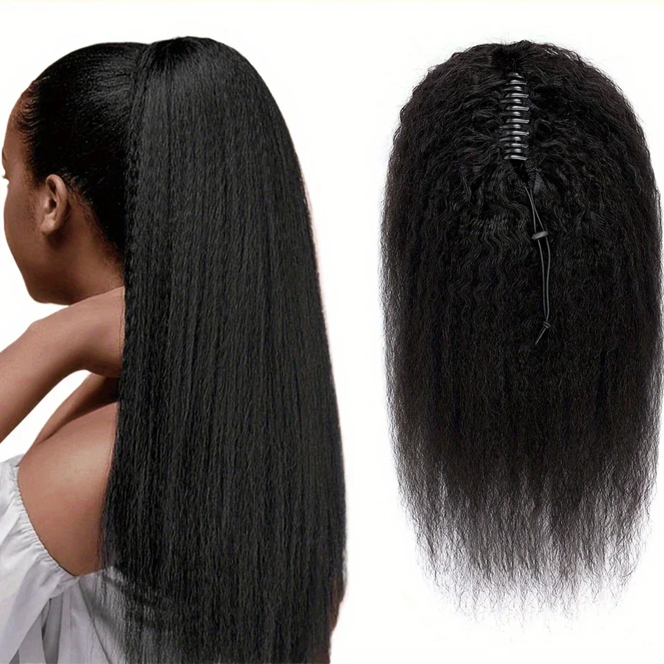 Extensii de coadă de cal cu cleme cu gheare, drepte și crețe, 100% păr uman, cu cleme, extensii de păr Yaki, 10-30 inci, păr Remy natural_voghion.com
