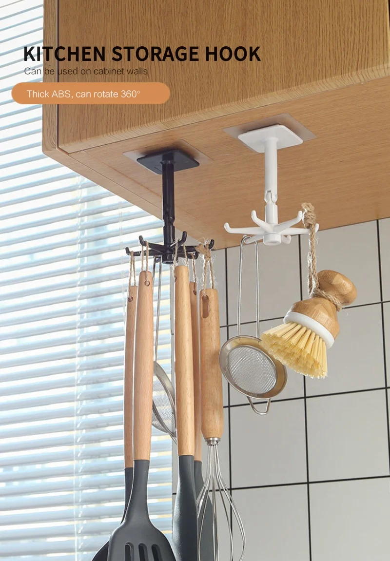 360 Degrees Rotated Kitchen Hooks Self Adhesive 6 Hooks Home Wall Door Hook Handbag Clothes Ties Bag Hanger Hanging Rack