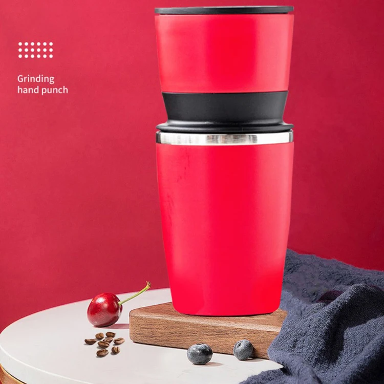 Portable All-In-One Pour Over Coffee Maker Adjustable Hand-mill Burr Grinder with Insulated Tumbler for Travel Camping Hiking