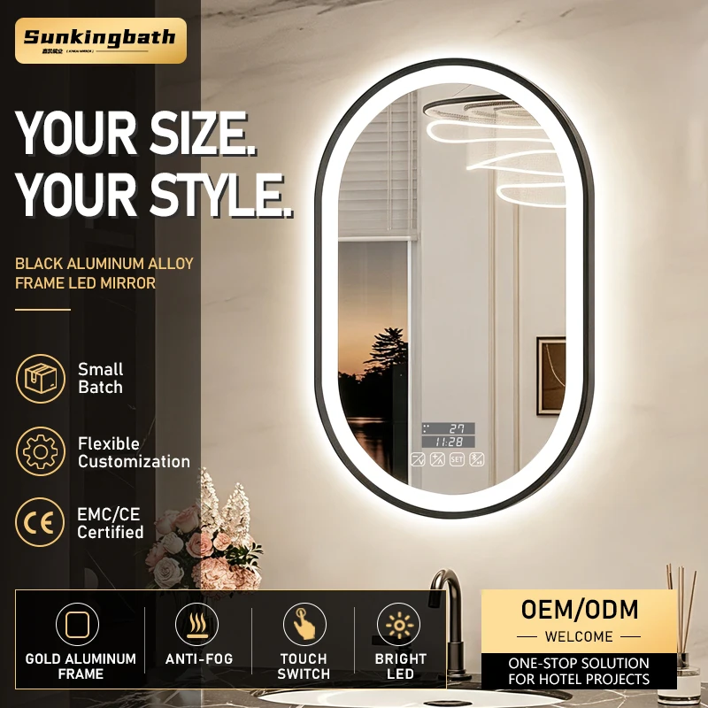 Bulk Order Luxury Smart Mirror IP54 Oval Stainless Framed Led Mirror US Plug Bluetooth Speaker Bathroom Mirror with Led Light